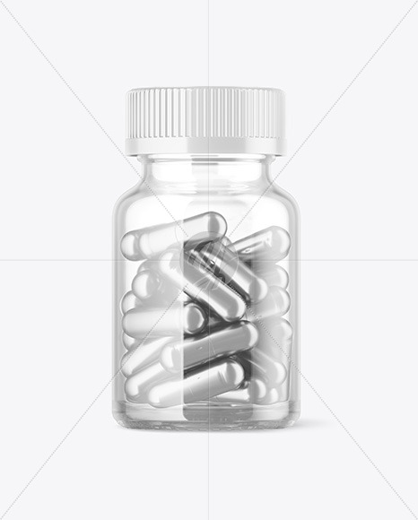 Clear Bottle with Metallized Pills Mockup