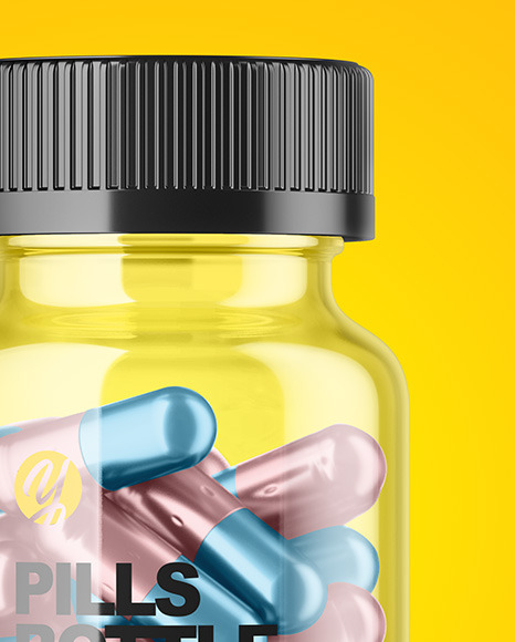 Clear Bottle with Metallized Pills Mockup