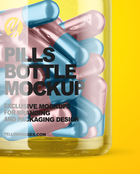 Clear Bottle with Metallized Pills Mockup