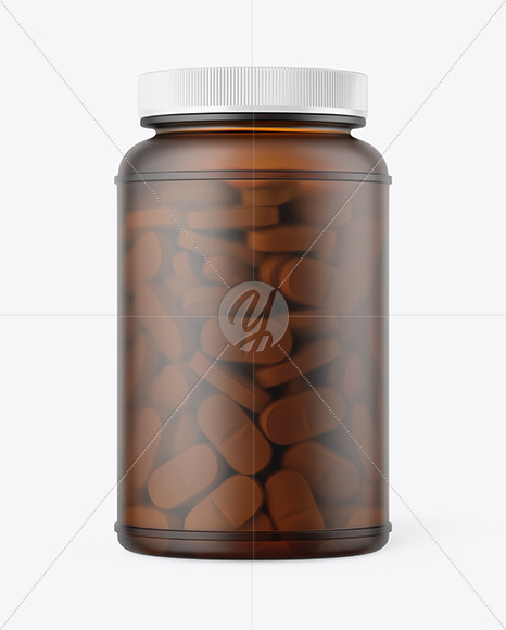 Frosted Amber Pills Bottle Mockup