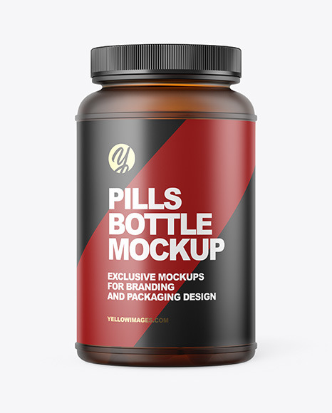 Frosted Amber Pills Bottle Mockup