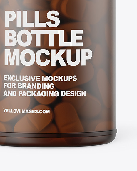 Frosted Amber Pills Bottle Mockup