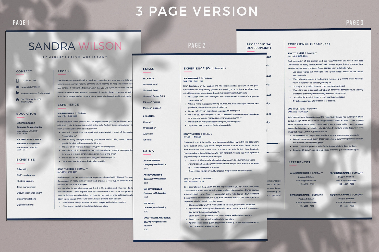 Resume Template Creative for MS Word (docx) and iWork Pages. 2 and 3 Page Resume, CV + Cover Letter