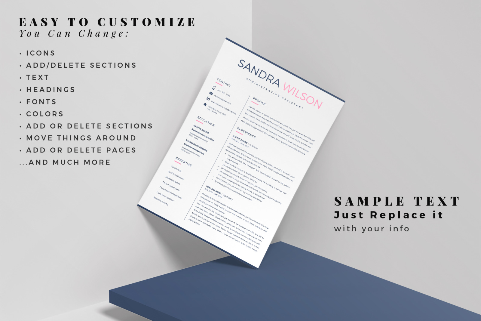 Resume Template Creative for MS Word (docx) and iWork Pages. 2 and 3 Page Resume, CV + Cover Letter