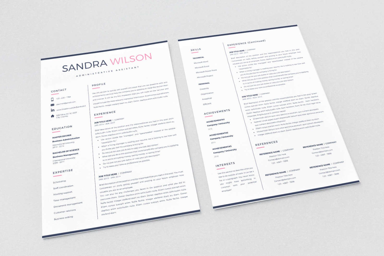 Resume Template Creative for MS Word (docx) and iWork Pages. 2 and 3 Page Resume, CV + Cover Letter