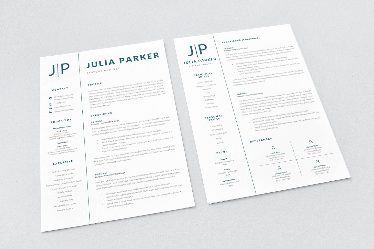 Cover Letter Template for Resume, References and Professional CV Resume format for Word and Pages