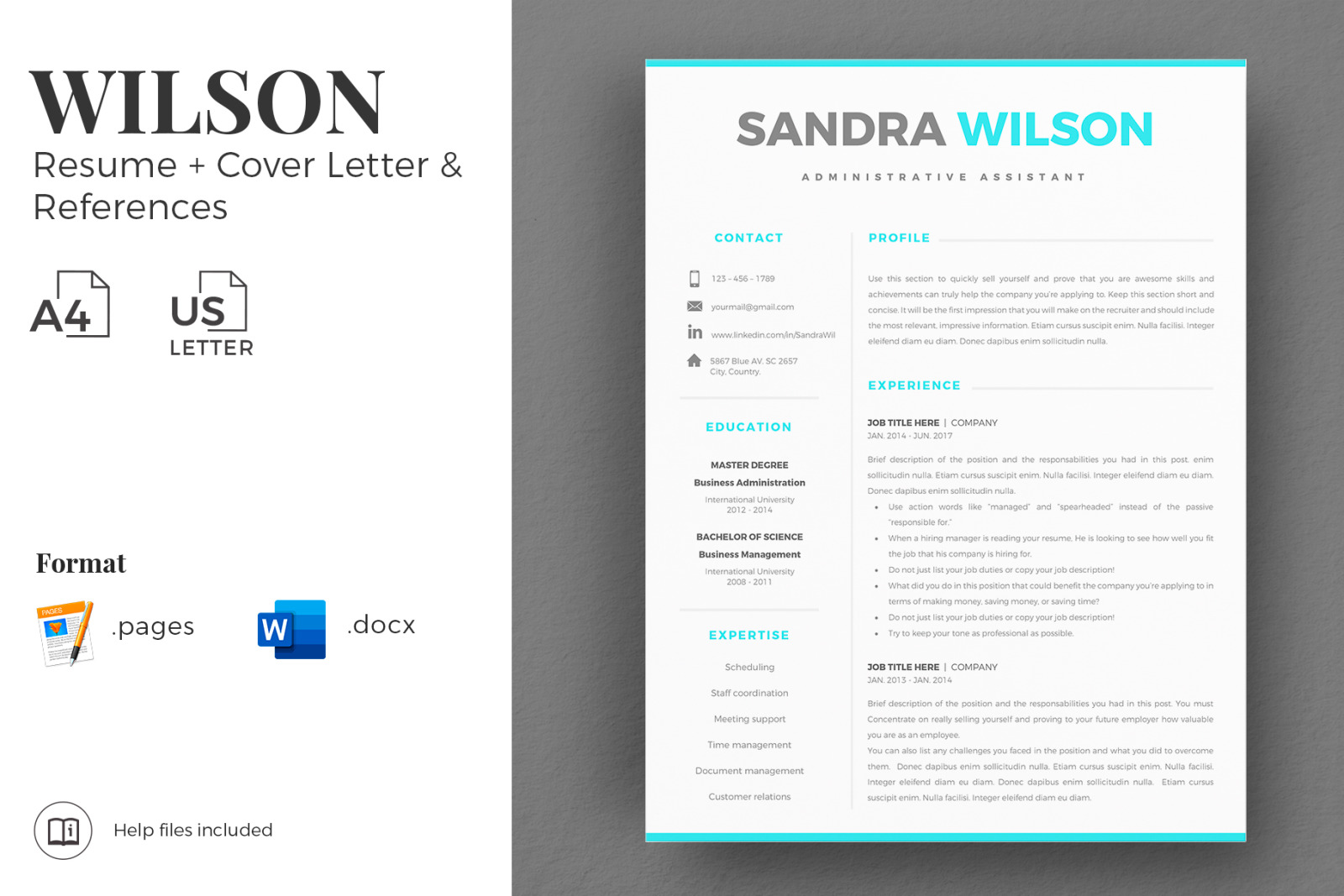 2 &amp; 3 Page Resume Template Bundle + Matching Cover Letter + References + social icon set.