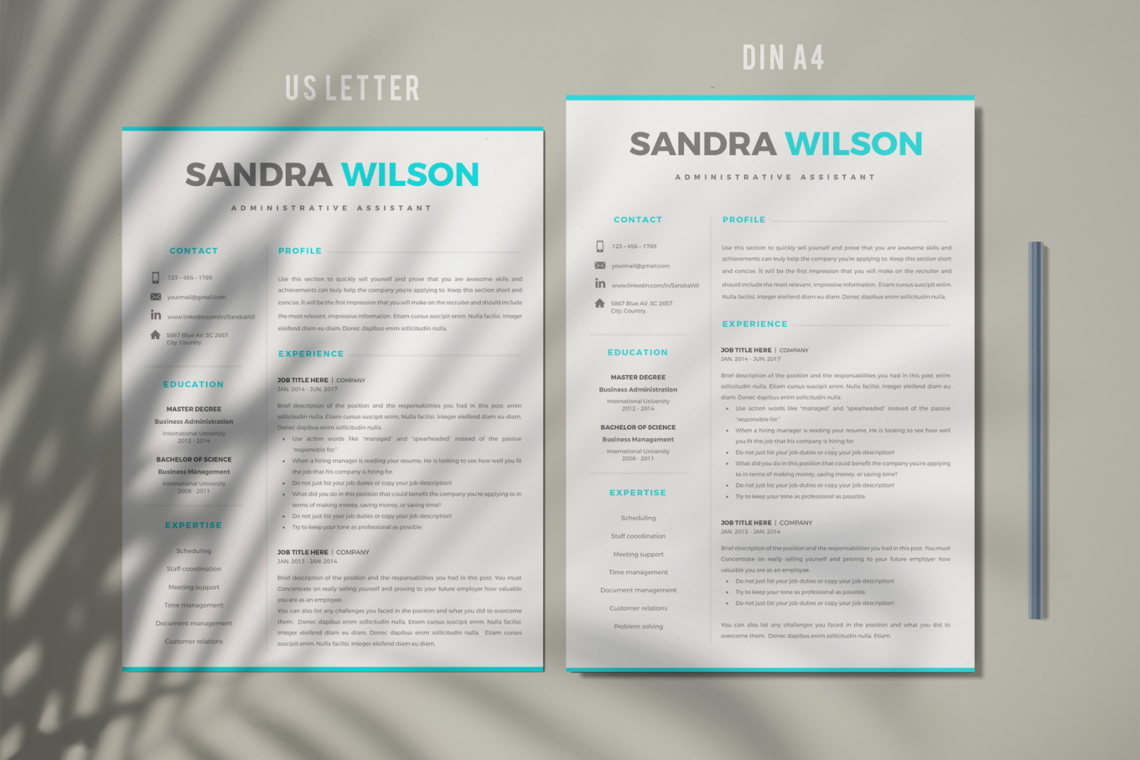 2 &amp; 3 Page Resume Template Bundle + Matching Cover Letter + References + social icon set.