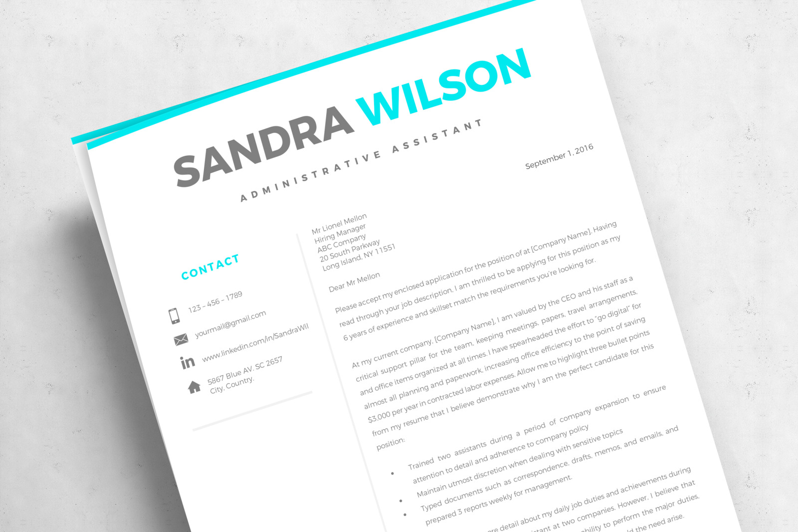 2 &amp; 3 Page Resume Template Bundle + Matching Cover Letter + References + social icon set.