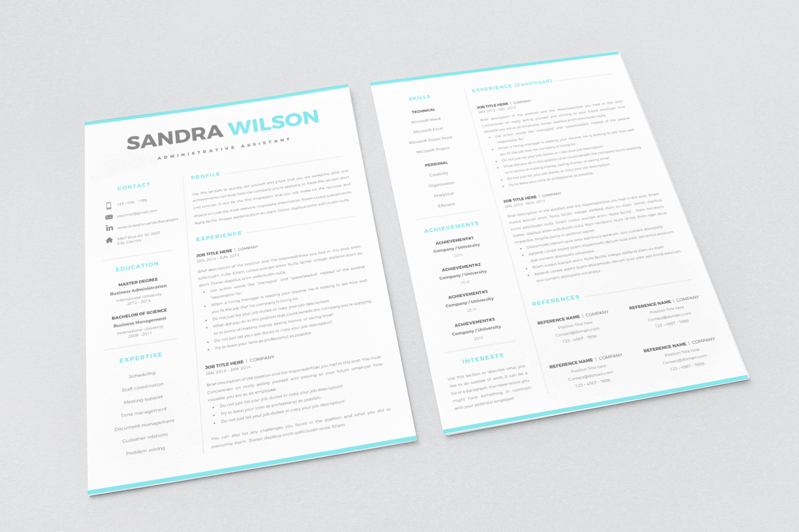 2 &amp; 3 Page Resume Template Bundle + Matching Cover Letter + References + social icon set.