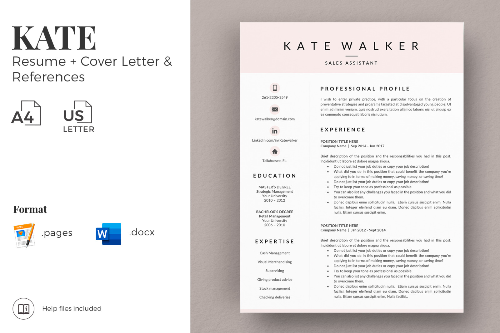 Professional Resume Template and Cover Letter for Administrative Assistant. Instant downoad resume Professional Resume Template and Cover Letter for Administrative Assistant. Instant downoad resume
