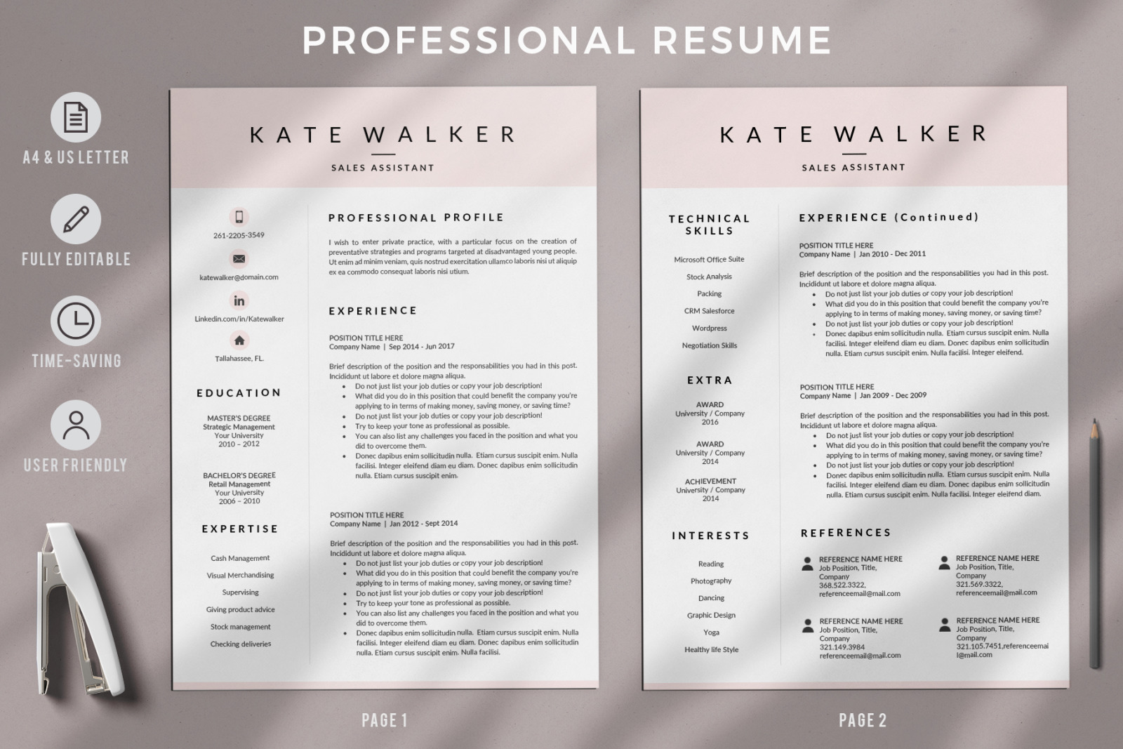 Professional Resume Template and Cover Letter for Administrative Assistant. Instant downoad resume