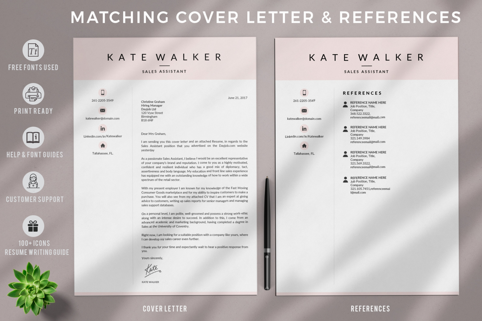 Professional Resume Template and Cover Letter for Administrative Assistant. Instant downoad resume