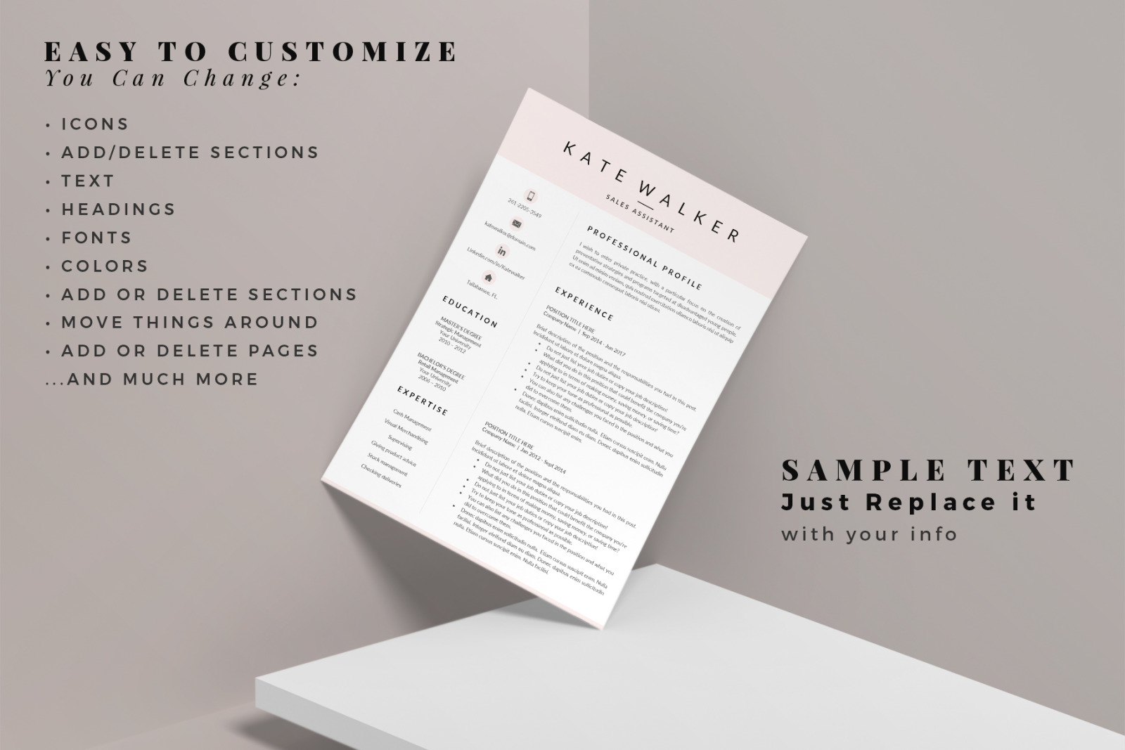 Professional Resume Template and Cover Letter for Administrative Assistant. Instant downoad resume