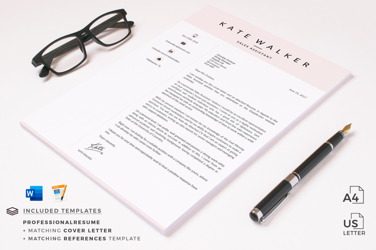 Professional Resume Template and Cover Letter for Administrative Assistant. Instant downoad resume