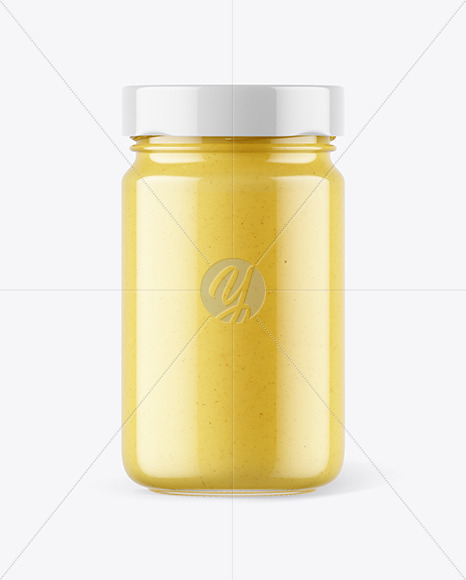 Clear Glass Jar with Mustard Sauce Mockup