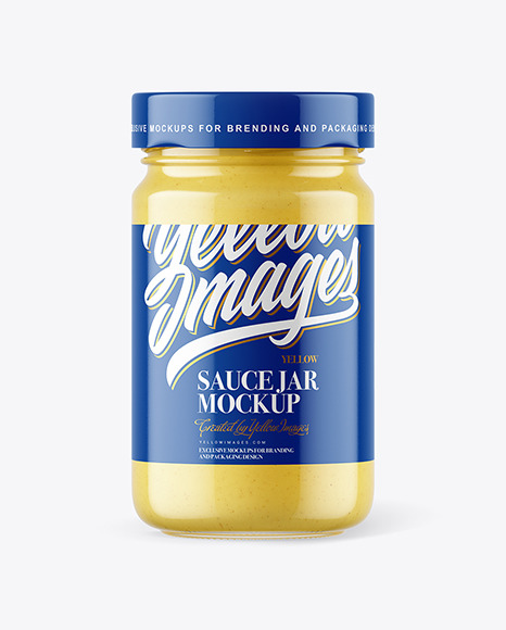 Clear Glass Jar with Mustard Sauce Mockup