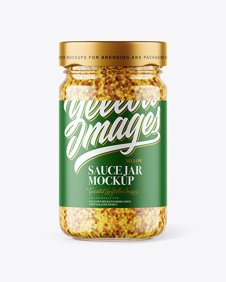 Clear Glass Jar with Wholegrain Mustard Sauce Mockup