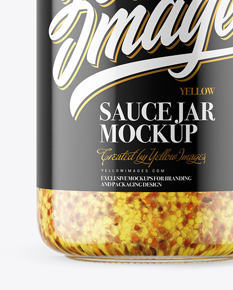 Clear Glass Jar with Wholegrain Mustard Sauce Mockup