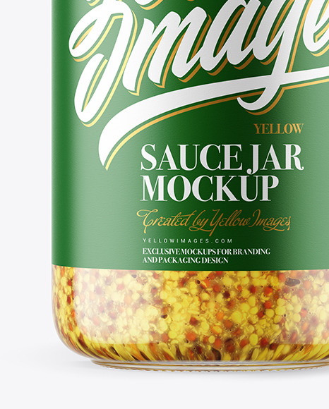 Clear Glass Jar with Wholegrain Mustard Sauce Mockup