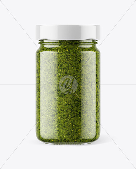 Clear Glass Jar with Pesto Sauce Mockup