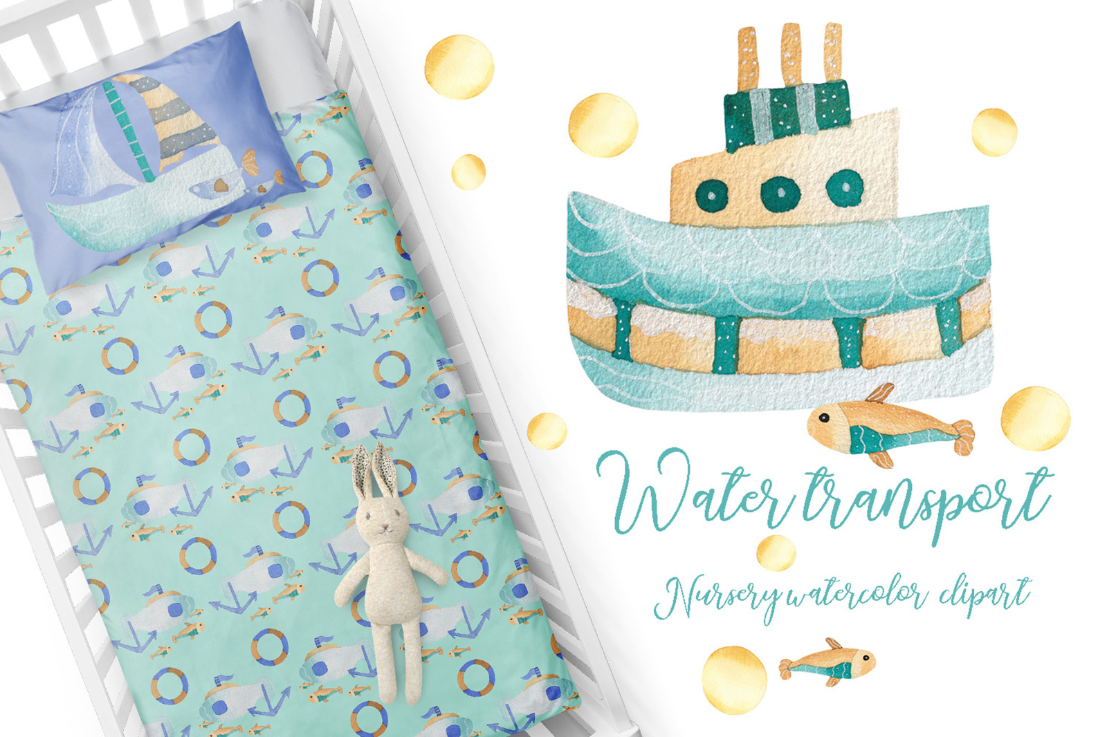 Water Transport - Watercolor Nursery Collection Water Transport - Watercolor Nursery Collection
