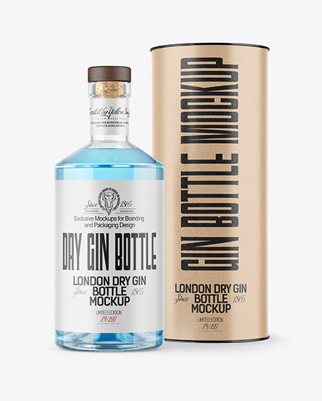 Clear Glass Gin Bottle with Tube Mockup