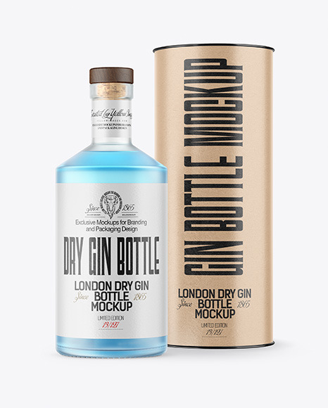 Frosted Glass Gin Bottle with Tube Mockup