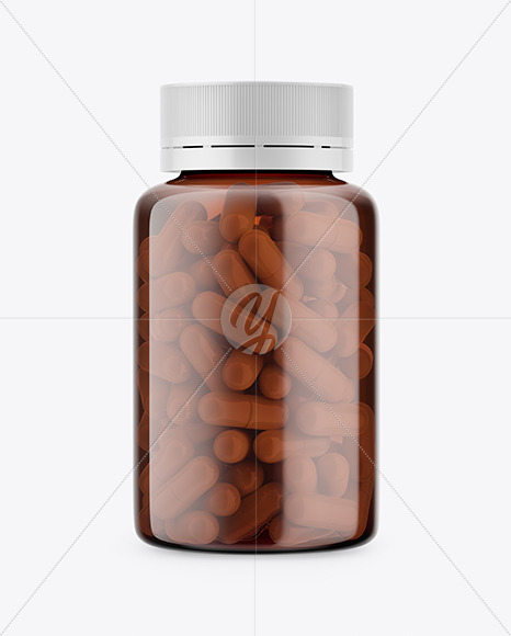 Amber Bottle With Pills Mockup