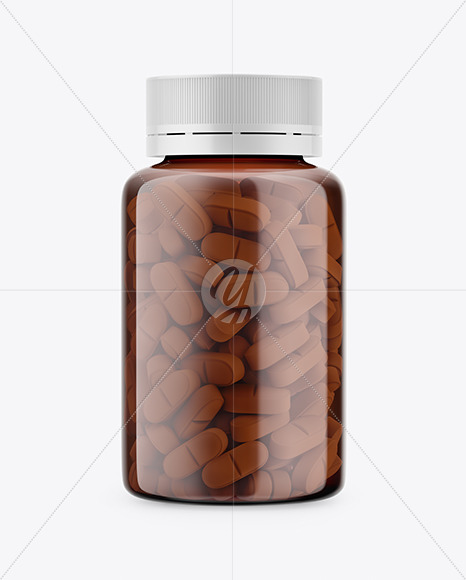 Amber Bottle With Pills Mockup