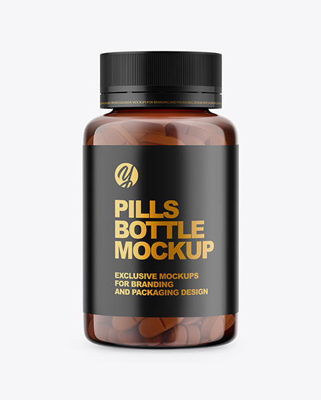 Amber Bottle With Pills Mockup