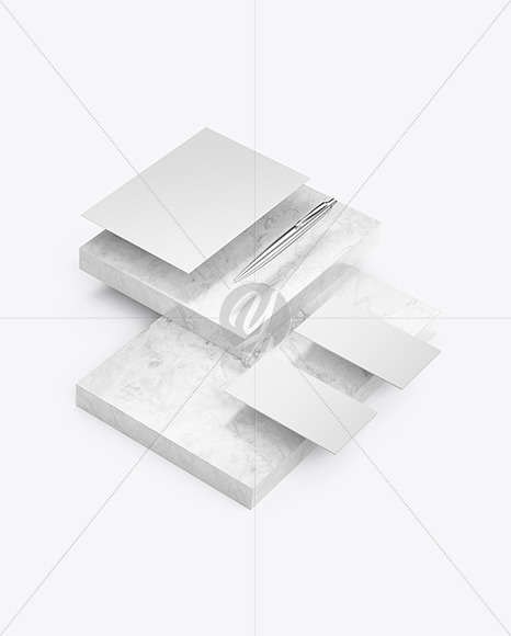 Two Business Cards & Paper with Marble Mockup