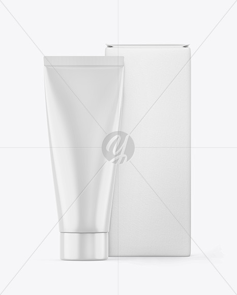 Glossy Cosmetic Tube w/ Box Mockup