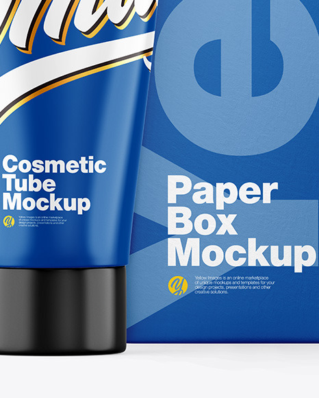 Glossy Cosmetic Tube w/ Box Mockup