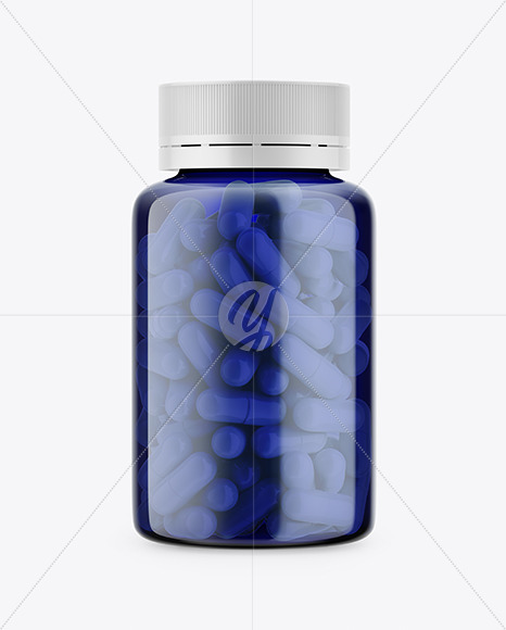 Blue Bottle With Pills Mockup