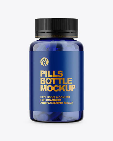 Blue Bottle With Pills Mockup