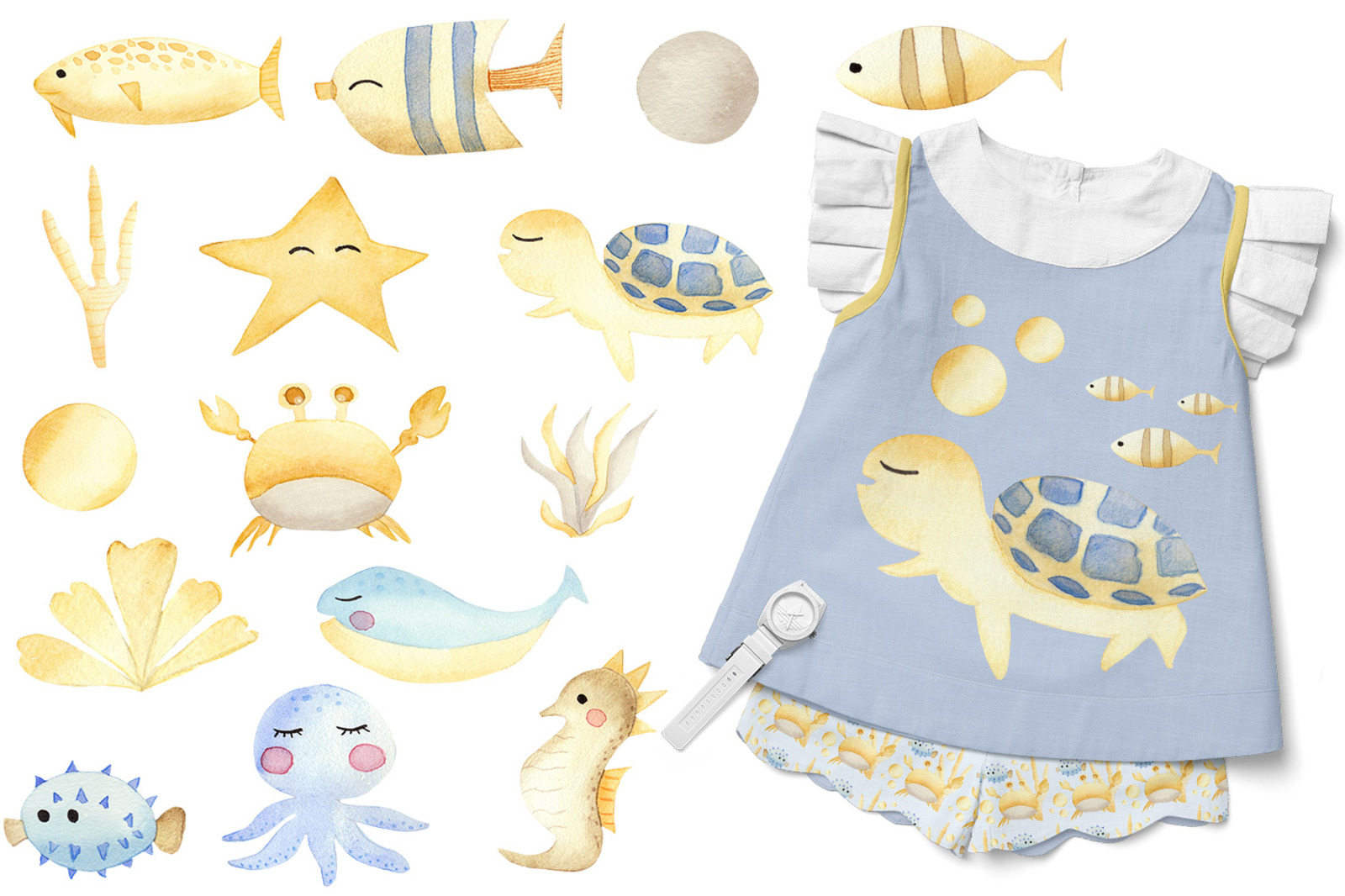 Golden Underwater - Watercolor Nursery Collection