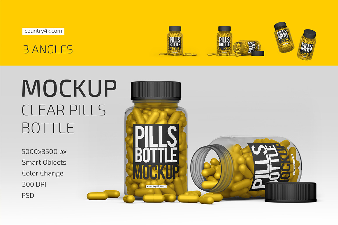 Clear Pills Bottle Mockup Set Clear Pills Bottle Mockup Set
