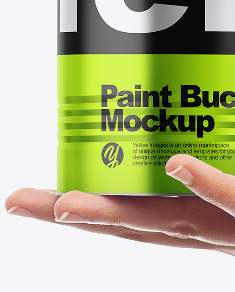 Metallic Paint Bucket in Hand Mockup - Front View