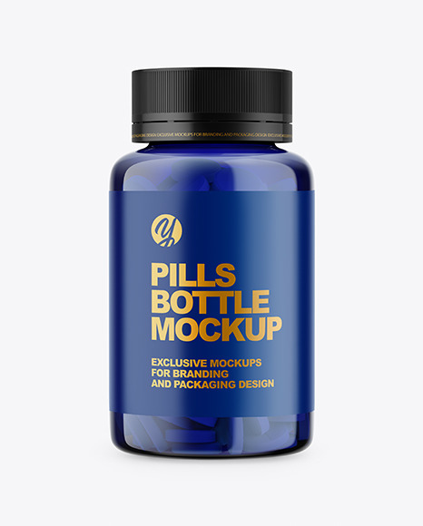 Blue Bottle With Pills Mockup