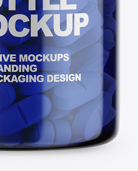 Blue Bottle With Pills Mockup