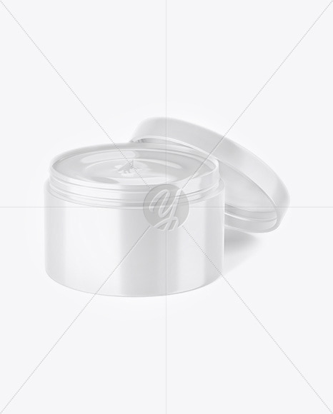 Opened Glossy Plastic Cosmetic Jar Mockup - Front View (High-Angle Shot)