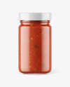 Clear Glass Jar with Taco Sauce Mockup