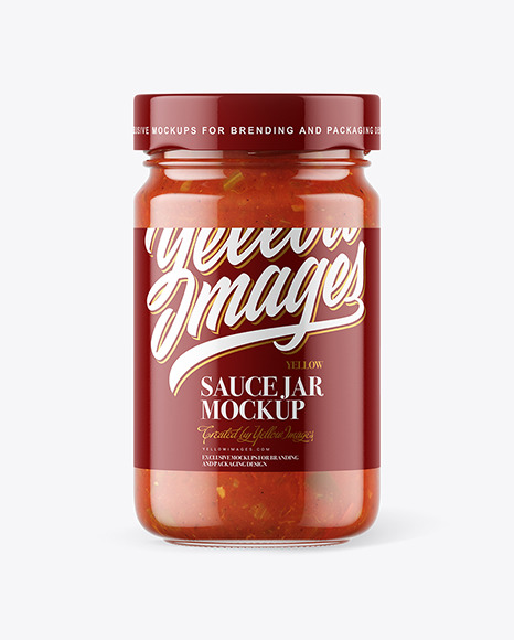 Clear Glass Jar with Taco Sauce Mockup