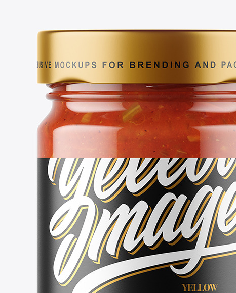 Clear Glass Jar with Taco Sauce Mockup