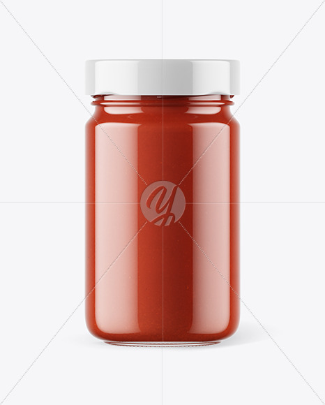 Clear Glass Jar with Tomato Sauce Mockup