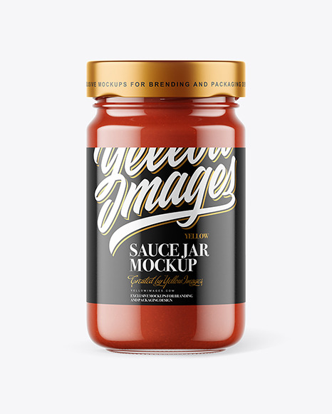 Clear Glass Jar with Tomato Sauce Mockup