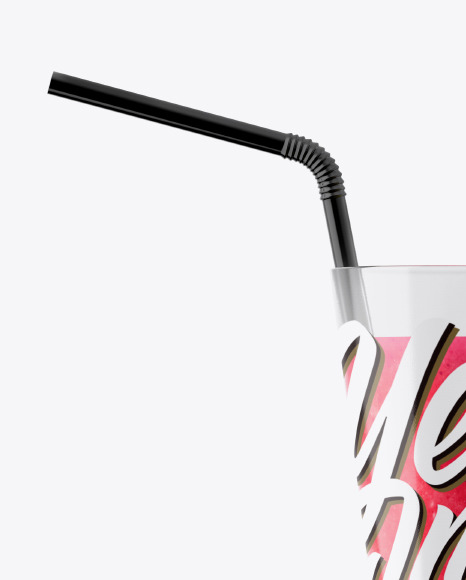 Plastic Cup w/ Berries Smoothie and Straw Mockup