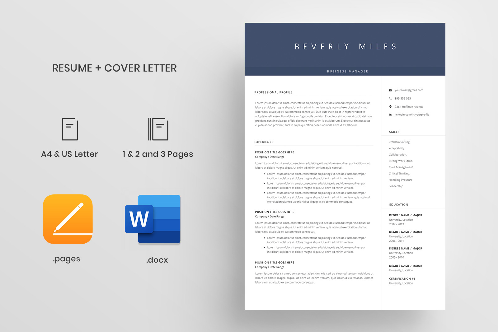 Resume Template + Cover Letter / 4 Pages / CV