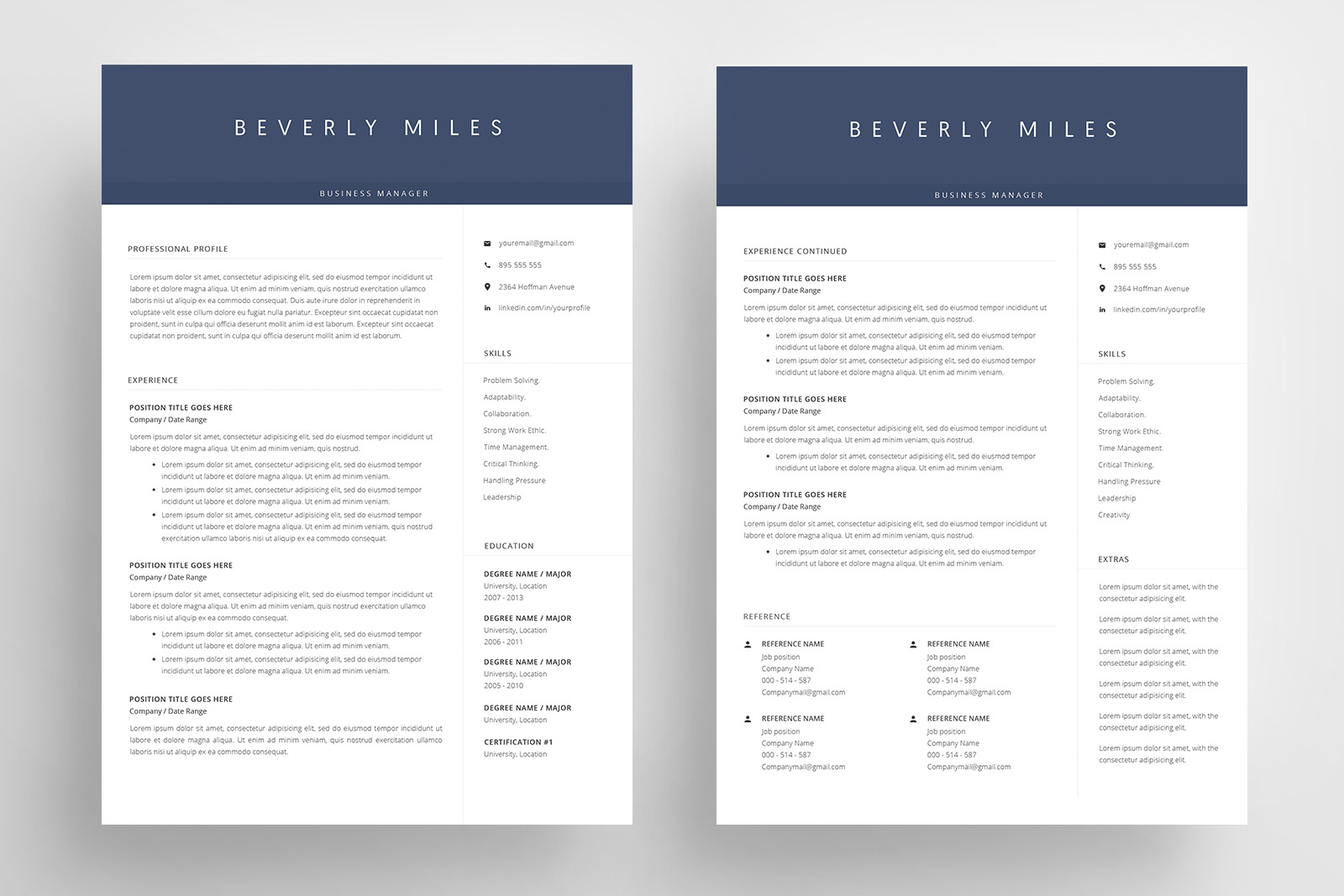 Resume Template + Cover Letter / 4 Pages / CV